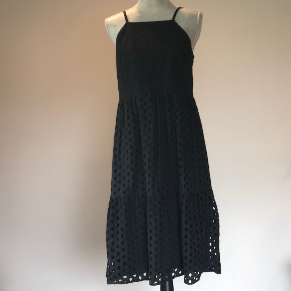 Ann Taylor Loft Black Cotton Eyelet Midi Dress